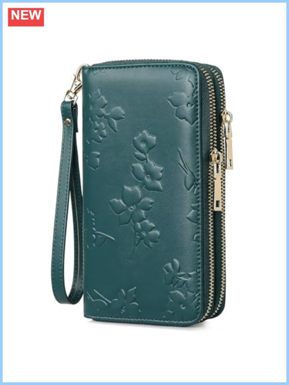 RFID Blocking Vegan Leather Large Capacity Double Zip Wristlet Wallet